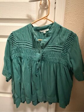 Solitaire Teal Button-Front Pintuck Blouse